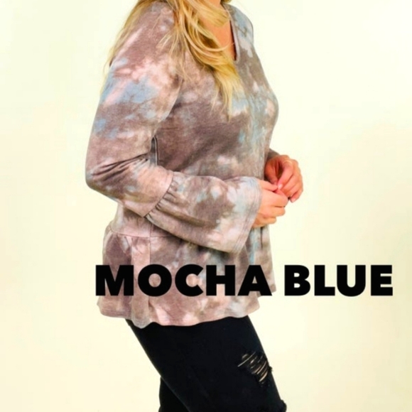 Cotton Bleu NWOT Tie Dye Bottom Ruffle Top L - Picture 3 of 9